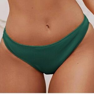 Cupshe Emerald Green Ribbed Low Rise Bikini Swimsuit Bottom Womens Size M (10)